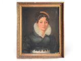 un vieux tableau représentant une femme en robe noire à col blanc