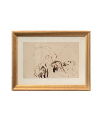 une image représentant un dessin d'un groupe de personnes assises sur un banc