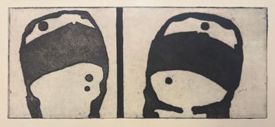 deux dessins en noir et blanc représentant le visage d'une femme et la tête d'un homme