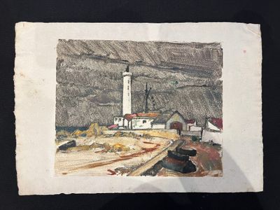 a picture of a picture of a lighthouse in the distance