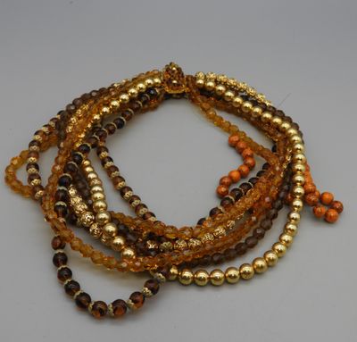 Collier couture 8 rangs de perles imitant l'ambre, citrine, …