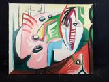 peinture représentant un tableau où figurent un homme et une femme sur fond noir