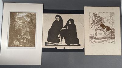 three framed pictures of women in black and white sitting on a wall