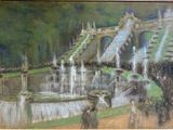 a painting of a man standing in front of a fountain