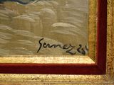 a picture of a painting of a boat in the water