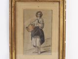 une vieille photo d'une femme tenant un panier à la main