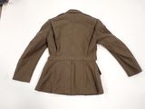 the jacket is brown and has a long lapel on the lapel