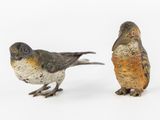 deux petits oiseaux posés l'un à côté de l'autre sur une surface blanche