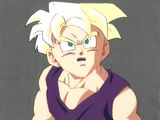 Gohan de Dragon Ball, vêtu d'un débardeur violet, les yeux ouverts