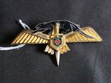 an image of a gold and black eagle badge on a black shirt