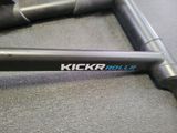 a close up of a bike frame that has a kick roll sticker on it