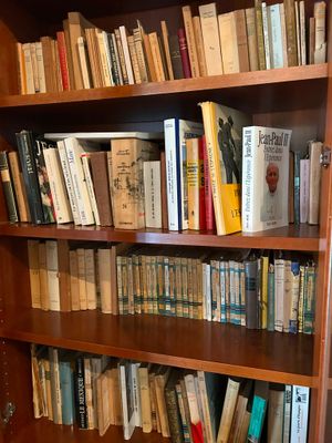 une étagère contenant de nombreux livres dans une pièce