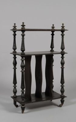 a black table with a shelf on top of it