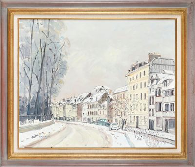 une image représentant un tableau d'une rue enneigée en ville
