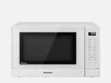un micro-ondes blanc avec une porte noire sur fond blanc