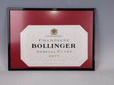 framed photograph of champagne label for bollinger special cuvee