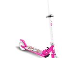 a close up of a pink scooter on a white background