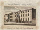 an old drawing of a building with a clock on the front of it