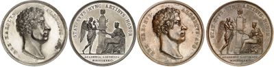four different types of coins are shown on a white background