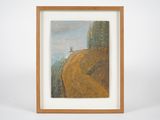 an oil painting of a man standing on top of a hill