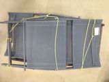 an overhead view of a gray plastic boat with yellow rope