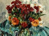 une peinture de fleurs dans un vase sur une table