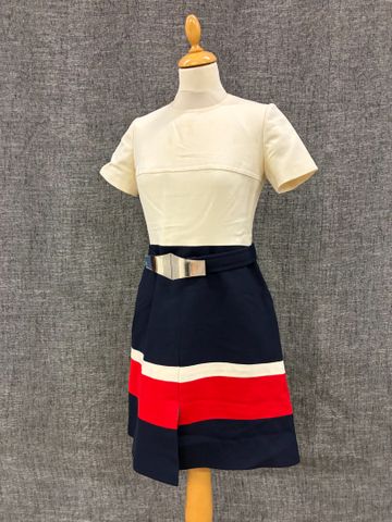 VINTAGE – Robe trapèze tricolore, fait main. Taille : 38 à vue. T...