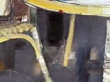 a painting of a table with a bowl of fruit on it