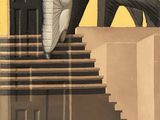 an image of a painting of a man walking up a flight of stairs