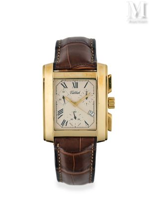 une image d'une montre-bracelet en or avec un bracelet en cuir marron