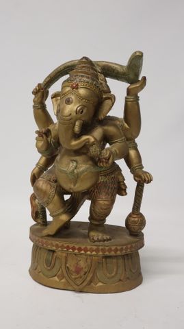INDE - XXe siècle - Statue de Ganesh en bois doré et polychrome d...