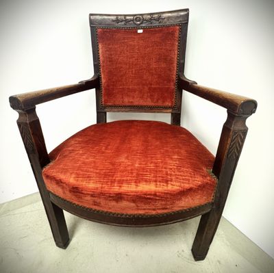 an image of a chair with a red velvet upholstered seat