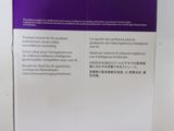 the back of a white box with a purple label on it