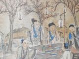 a painting of a group of people sitting around a table