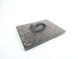a black box with a ring on it on a white surface