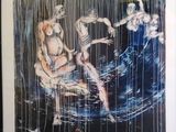 tableau représentant une femme assise dans une mare, avec d'autres personnes en arrière-plan