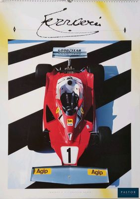une image représentant un calendrier sur lequel figure une photo de voiture de course
