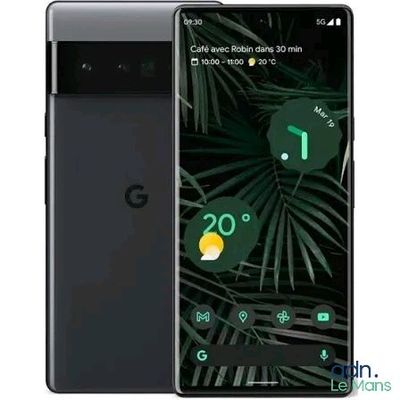 the google pixel phone is shown with a dark green theme