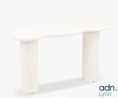 a white table with a curved top on a white background