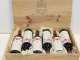 six bottles of wine in a wooden box