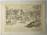 an old drawing of a military scene with soldiers and men