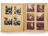 an old photo album of a group of people in the woods