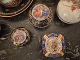 a table with a lot of different plates and bowls on it