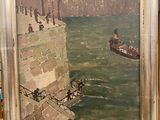 a picture of a painting of a boat in the water