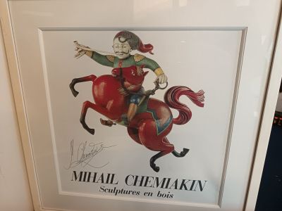 CHEMIAKIN, affiche de son exposition "sculpture en bois" sig…
