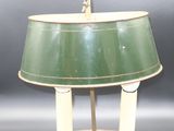an image of a green table lamp with a white base and a green shade