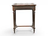 an old wooden table with a marble top on a white background