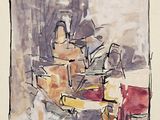 un tableau représentant un homme assis à une table avec un chien