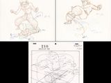 des croquis d'un personnage de dessin animé et un dessin représentant un homme sur un skateboard