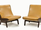 paire de fauteuils de salon avec assises rembourrées en cuir, années 1960